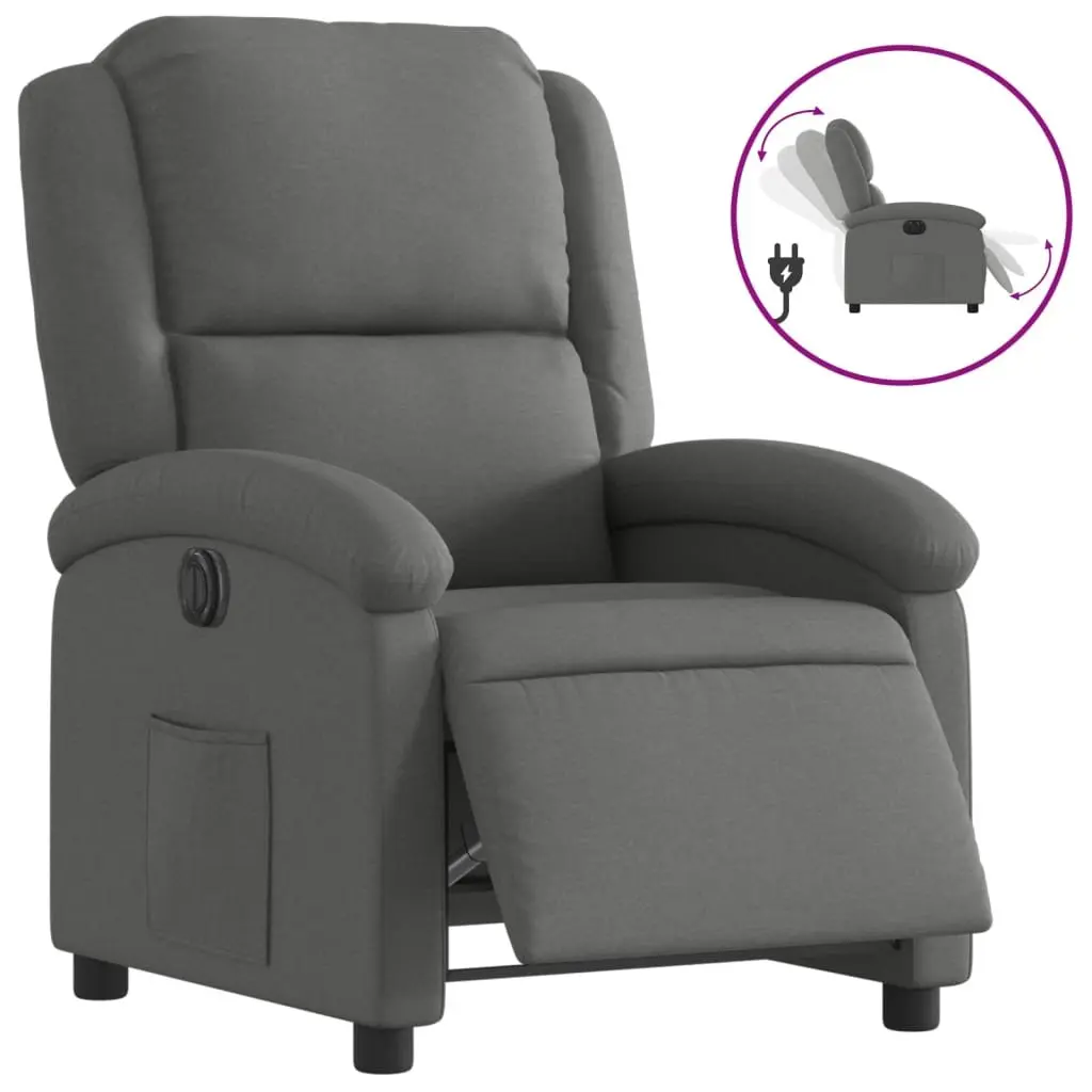Electric Recliner Chair Grey Fabric Adjustable Footrest Backrest 135 Degrees