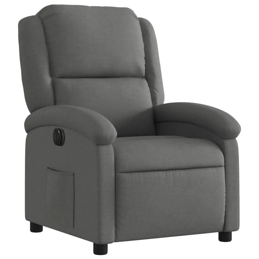 Electric Recliner Chair Grey Fabric Adjustable Footrest Backrest 135 Degrees