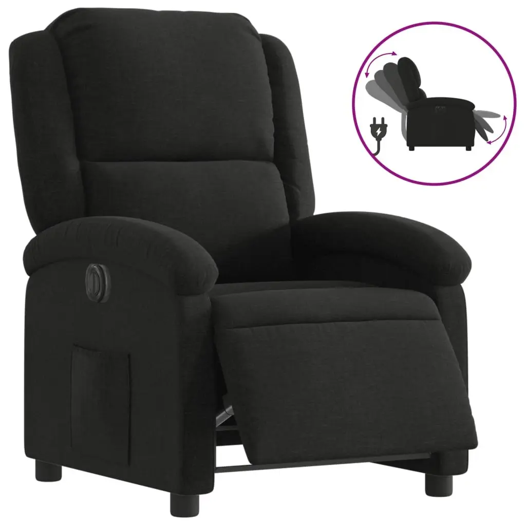 Electric Recliner Chair in Black Fabric