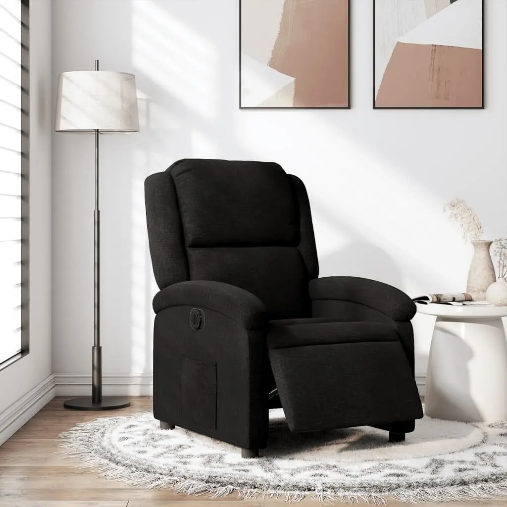 Electric Recliner Chair in Black Fabric