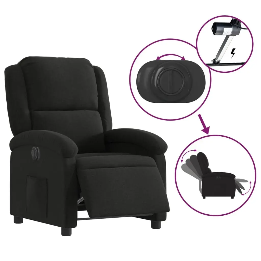 Electric Recliner Chair in Black Fabric