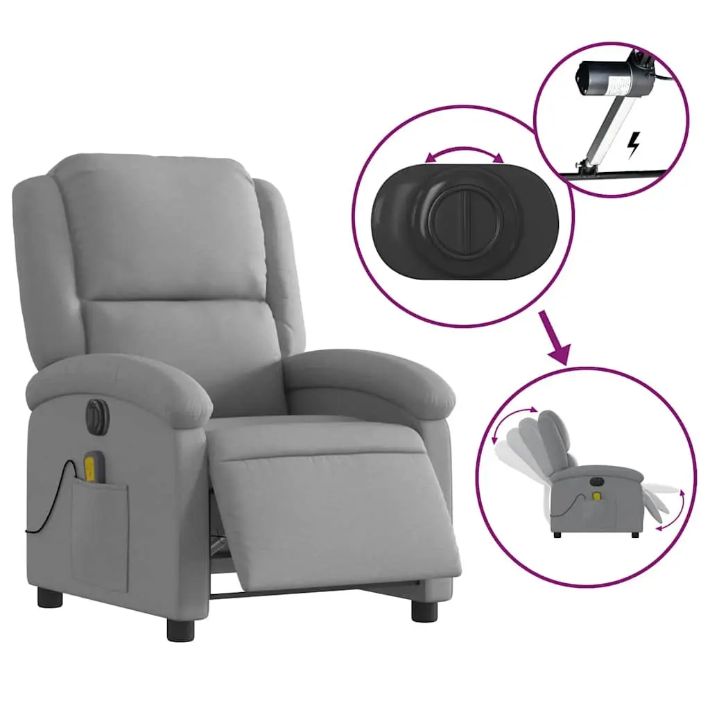 Electric Massage Recliner Chair Grey Fabric Adjustable Footrest 135 Degrees