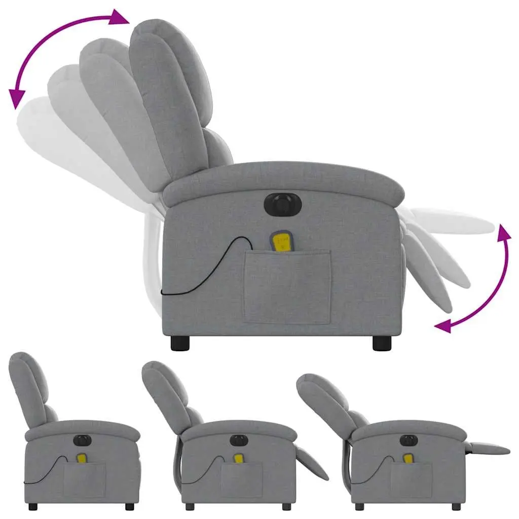 Electric Massage Recliner Chair Grey Fabric Adjustable Footrest 135 Degrees