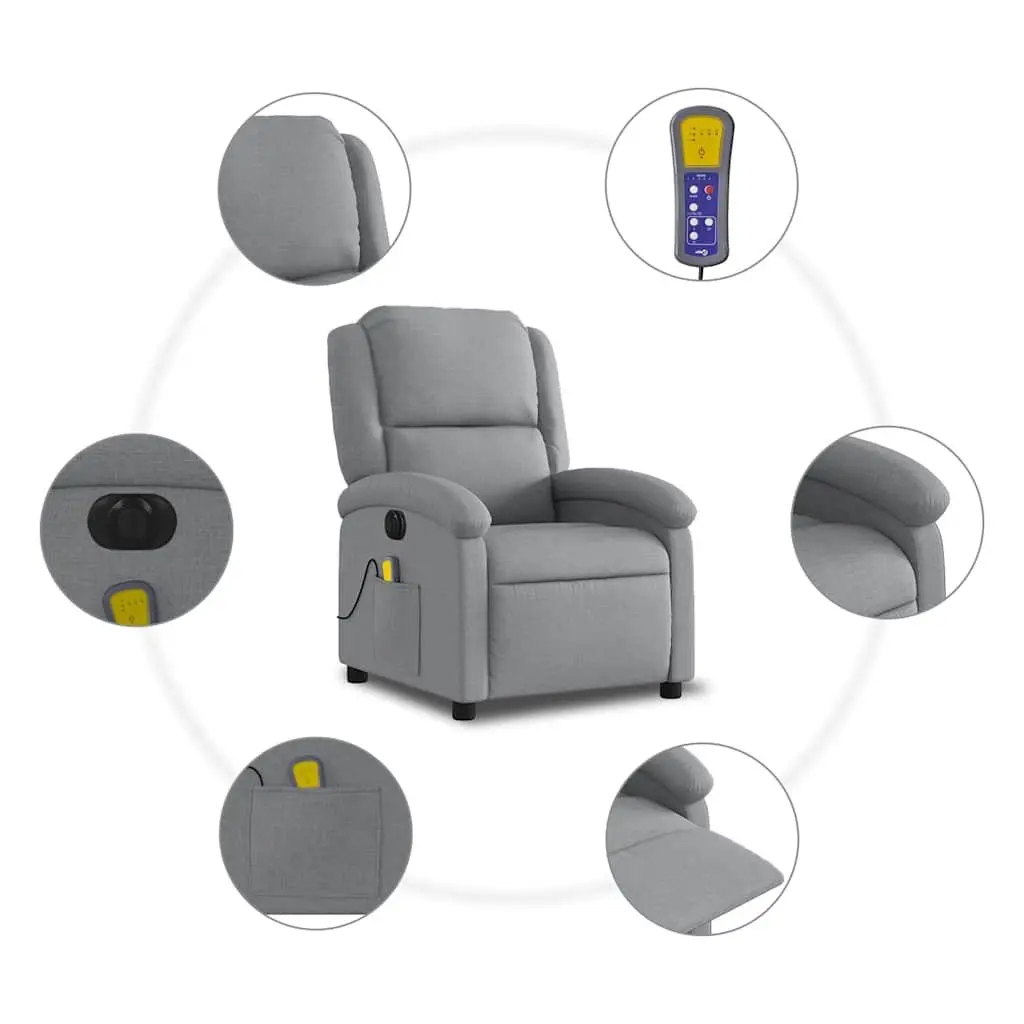 Electric Massage Recliner Chair Grey Fabric Adjustable Footrest 135 Degrees