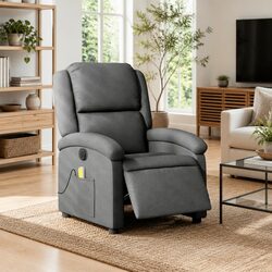 Electric Massage Recliner Chair Grey Fabric Armchair Adjustable Footrest