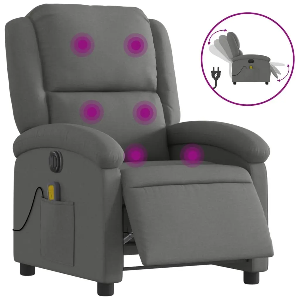 Electric Recliner Chair with Massage Function Grey Fabric Adjustable Footrest