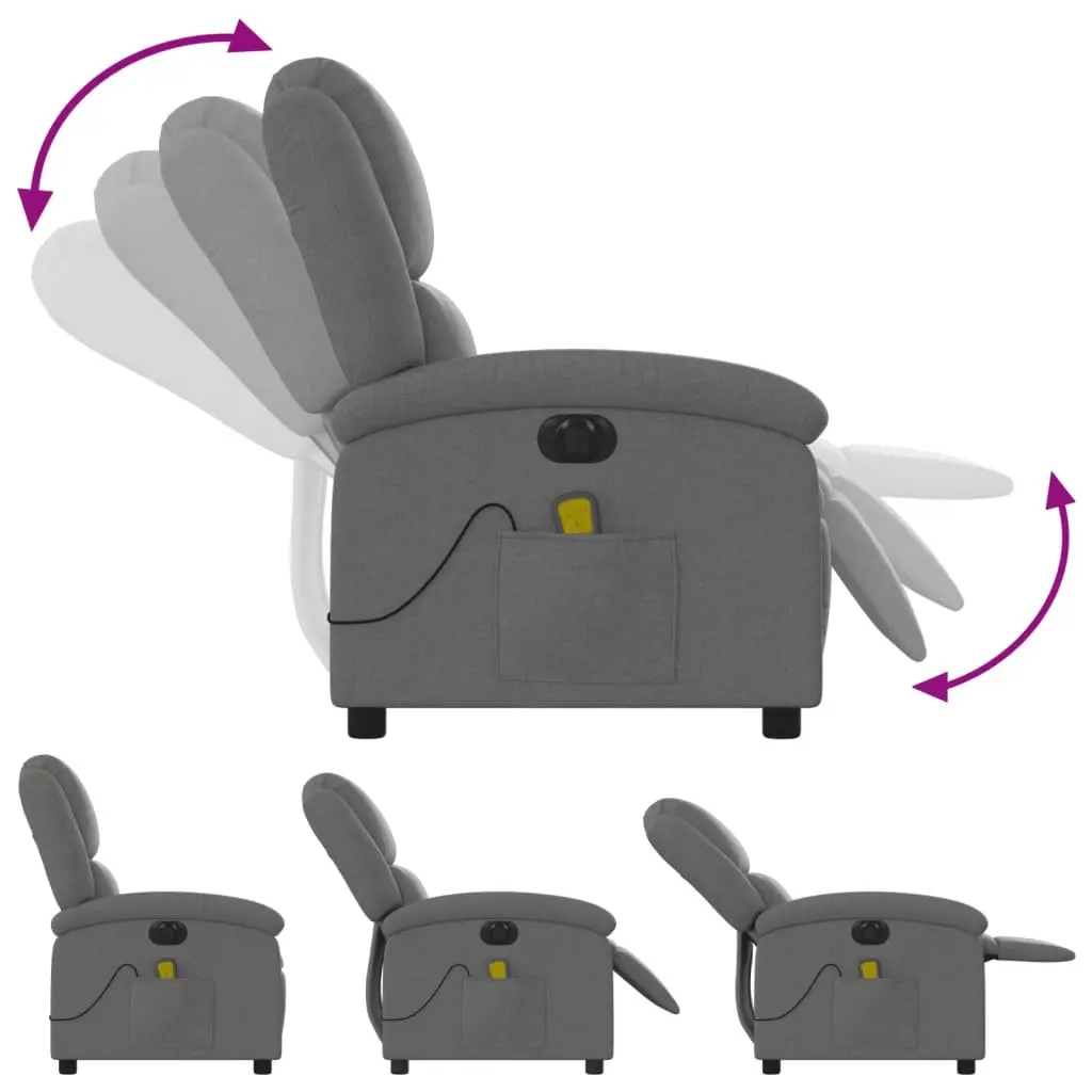 Electric Recliner Chair with Massage Function Grey Fabric Adjustable Footrest