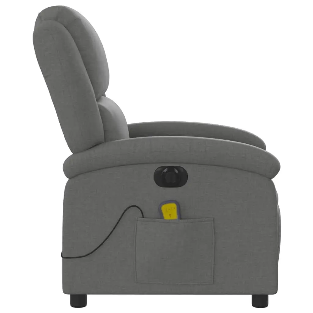 Electric Recliner Chair with Massage Function Grey Fabric Adjustable Footrest