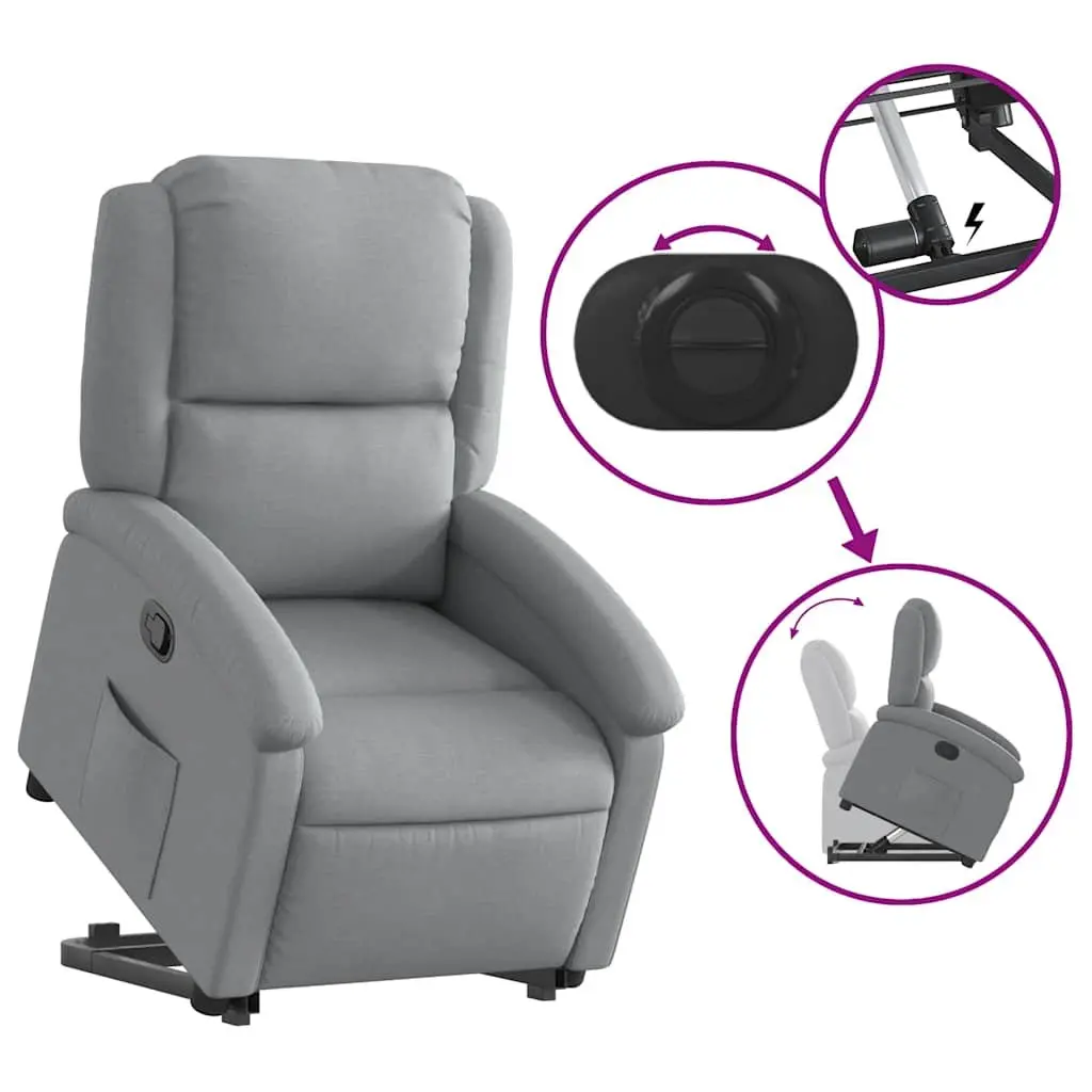 Stand Up Recliner Chair Light Grey Fabric Electric Power Lift Manual Reclining