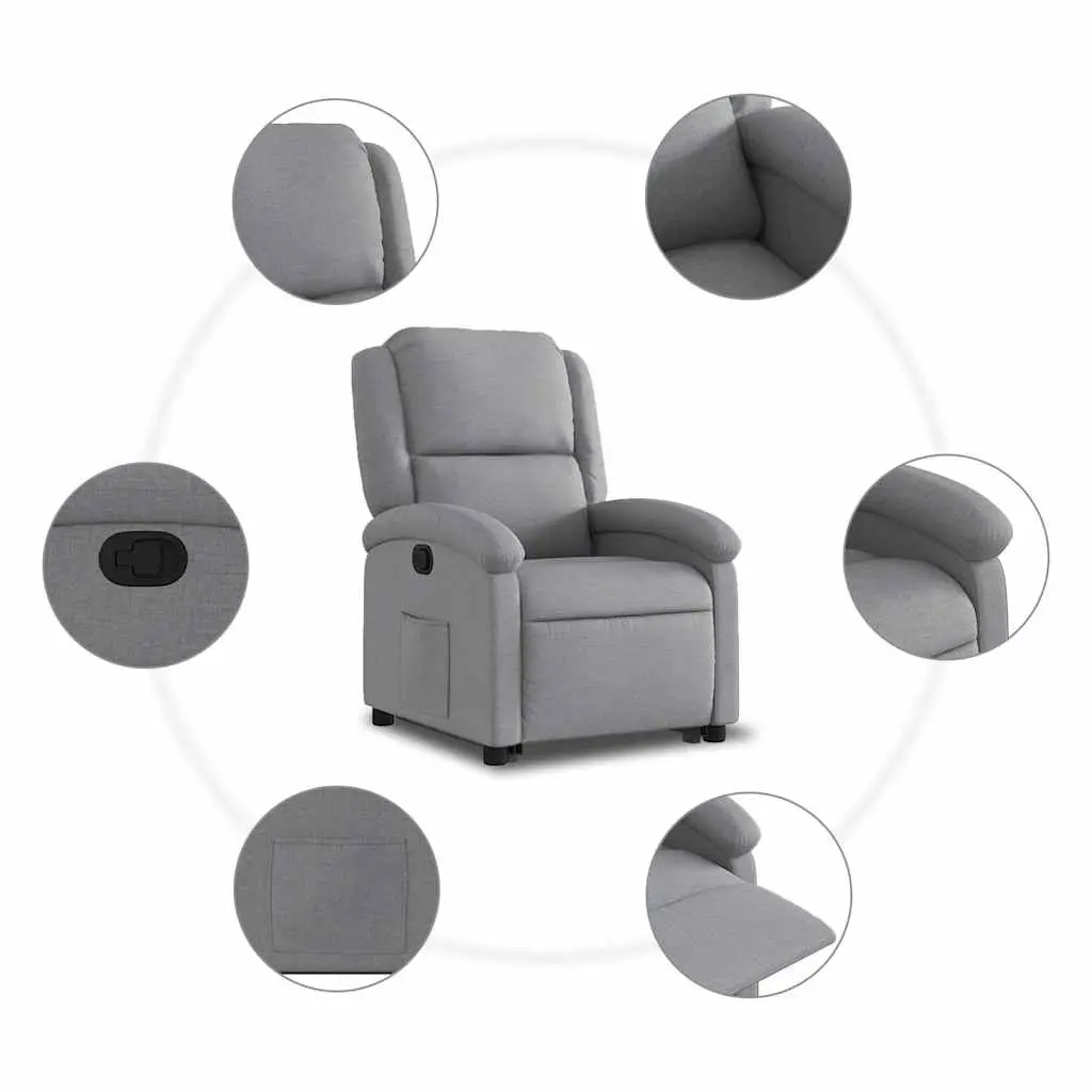 Stand Up Recliner Chair Light Grey Fabric Electric Power Lift Manual Reclining