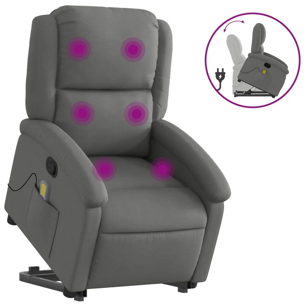 Stand Up Massage Recliner Chair Grey Fabric Electric Power Lift Armchair