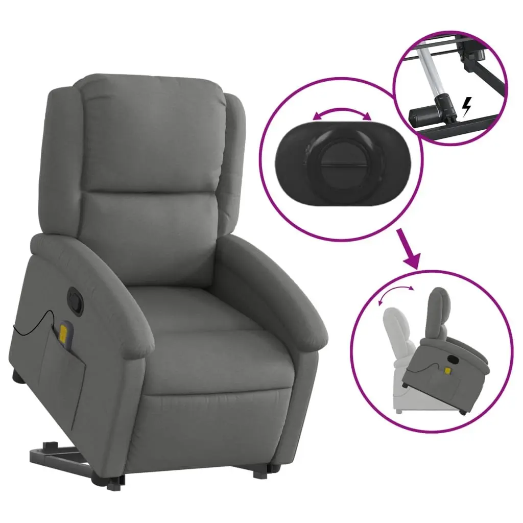 Stand Up Massage Recliner Chair Grey Fabric Electric Power Lift Armchair