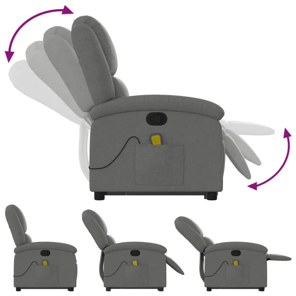 Stand Up Massage Recliner Chair Grey Fabric Electric Power Lift Armchair