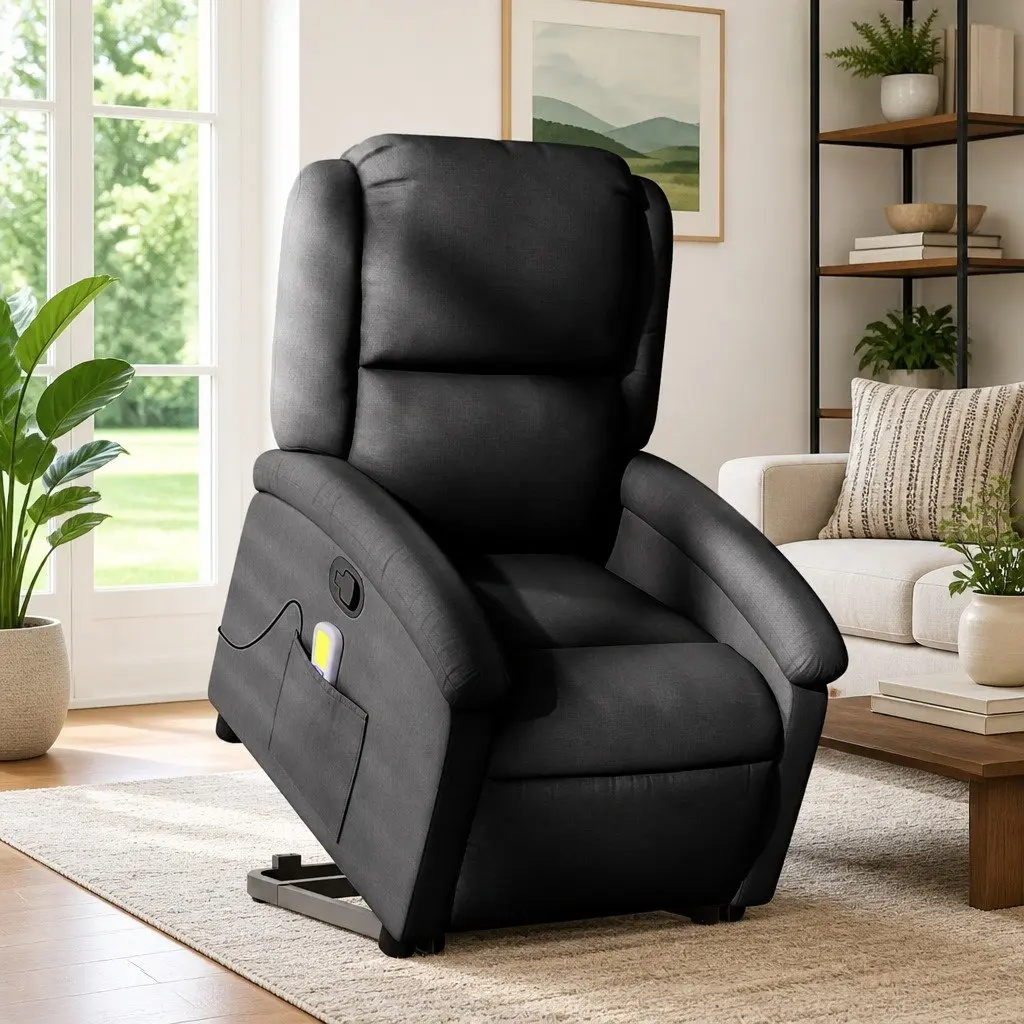 Electric Massage Recliner Chair Power Lift Black Fabric 135 Degrees