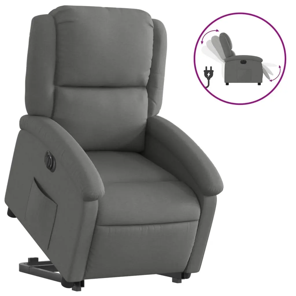 Electric Stand Up Recliner Chair Grey Fabric Power Lift Adjustable Footrest