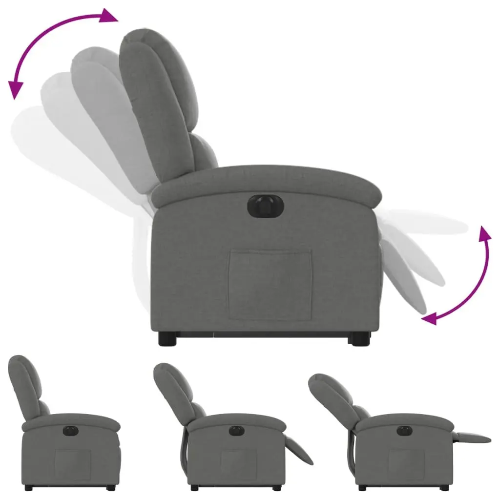 Electric Stand Up Recliner Chair Grey Fabric Power Lift Adjustable Footrest