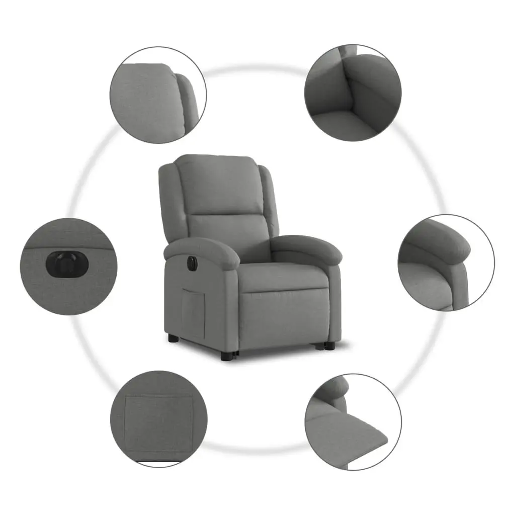 Electric Stand Up Recliner Chair Grey Fabric Power Lift Adjustable Footrest