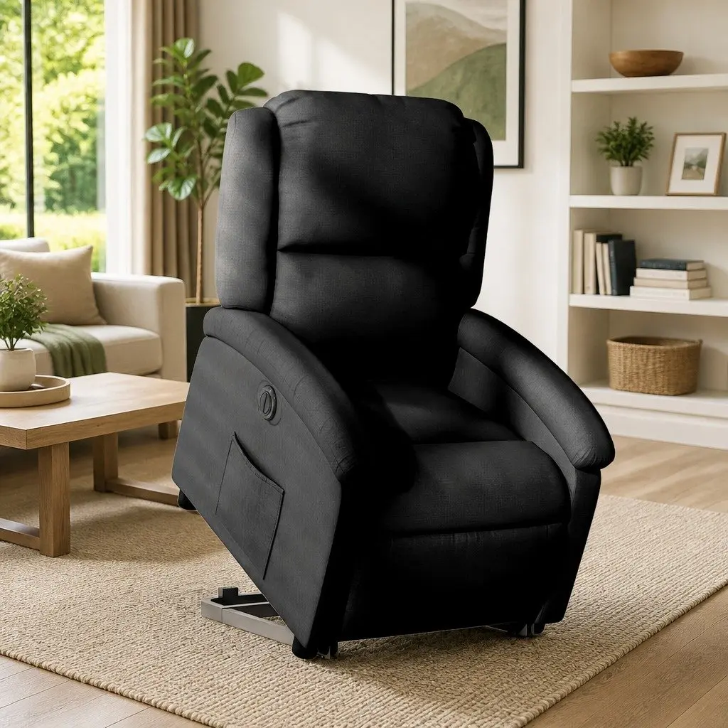 Electric Recliner Chair Power Lift Black Fabric Adjustable Seating