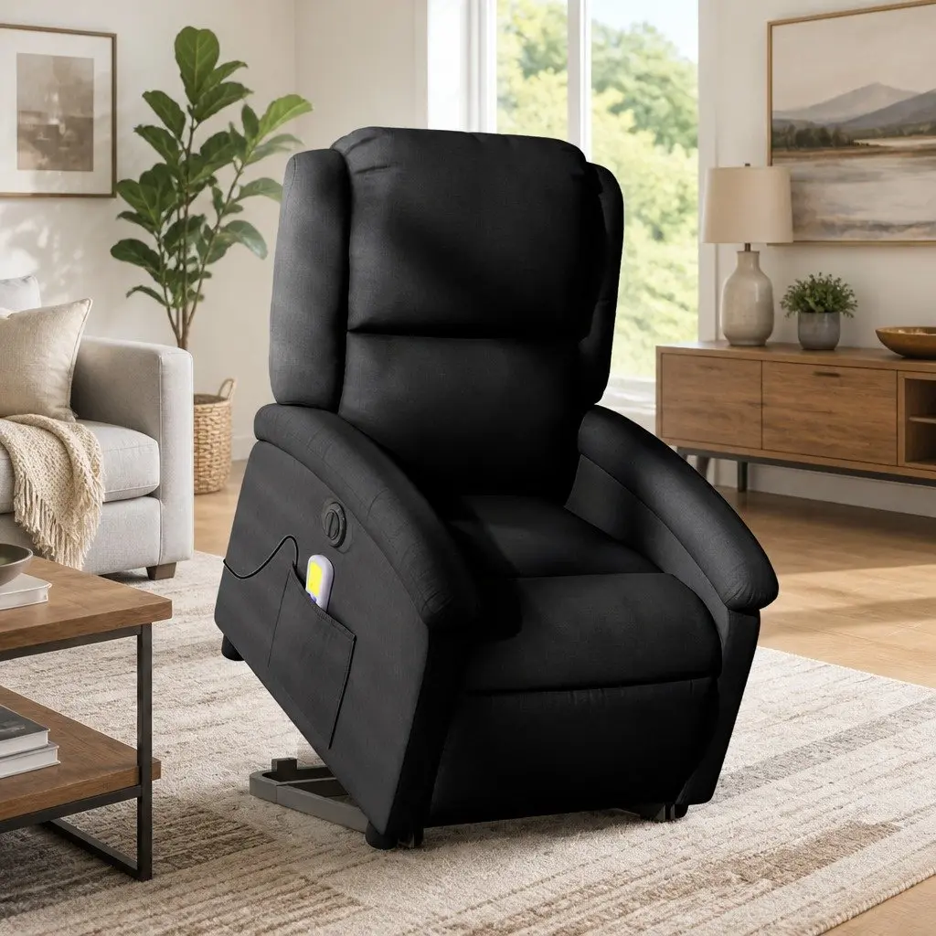 Electric Massage Recliner Chair Power Lift Black Fabric 135 Degrees