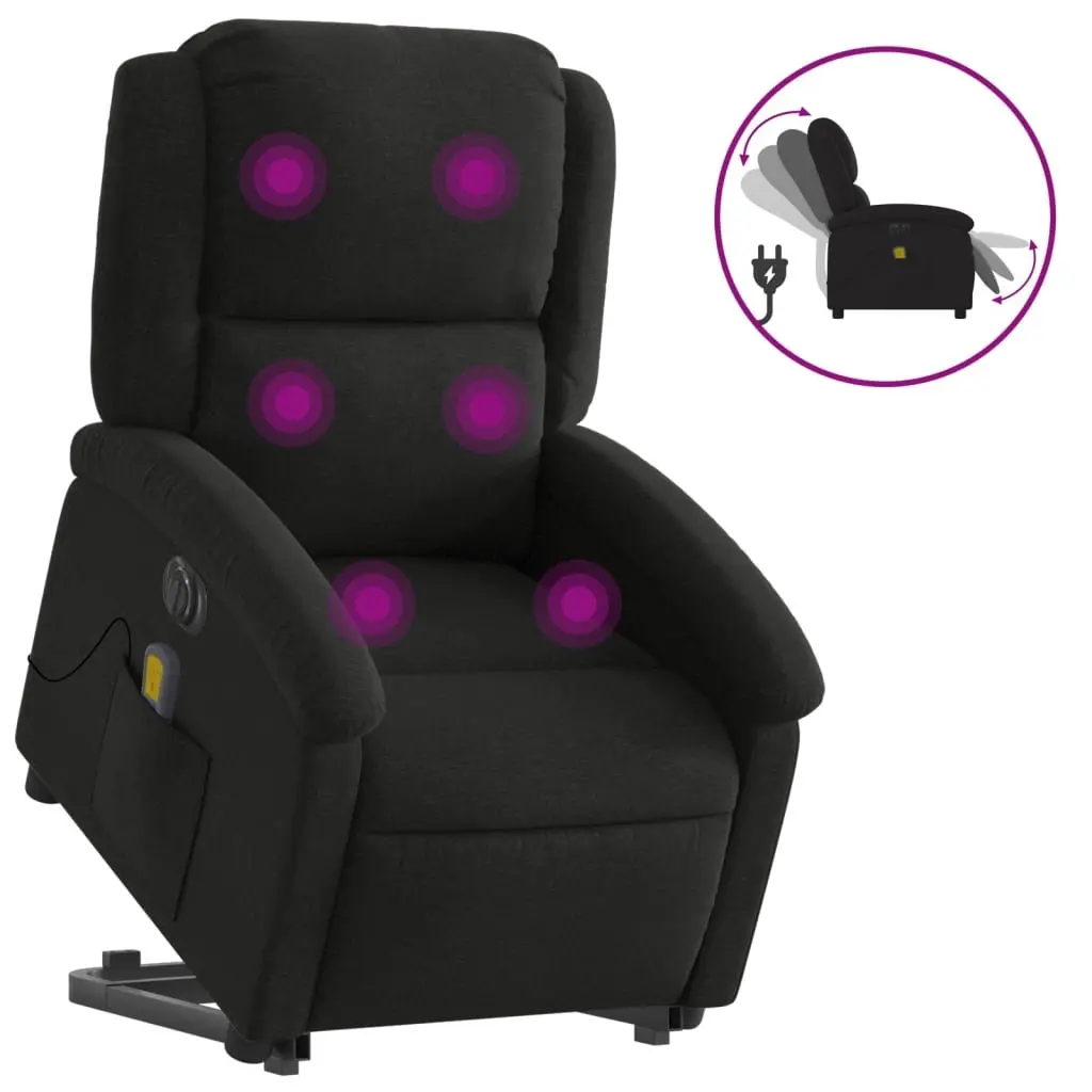 Electric Massage Recliner Chair Power Lift Black Fabric 135 Degrees