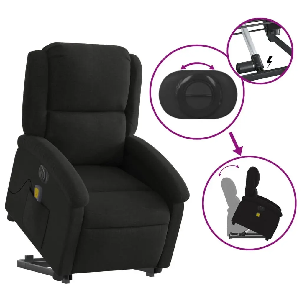 Electric Massage Recliner Chair Power Lift Black Fabric 135 Degrees