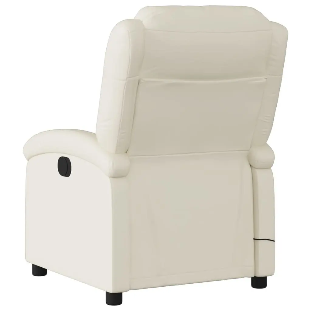 Electric Massage Recliner Chair Cream Faux Leather Adjustable Footrest 135 Degrees