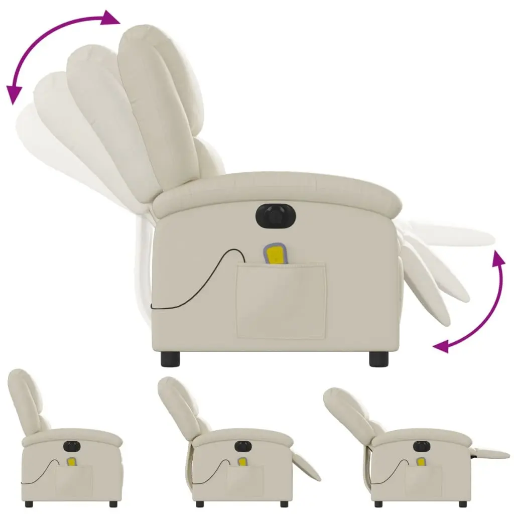Electric Massage Recliner Chair Cream Faux Leather Adjustable Footrest 135 Degrees