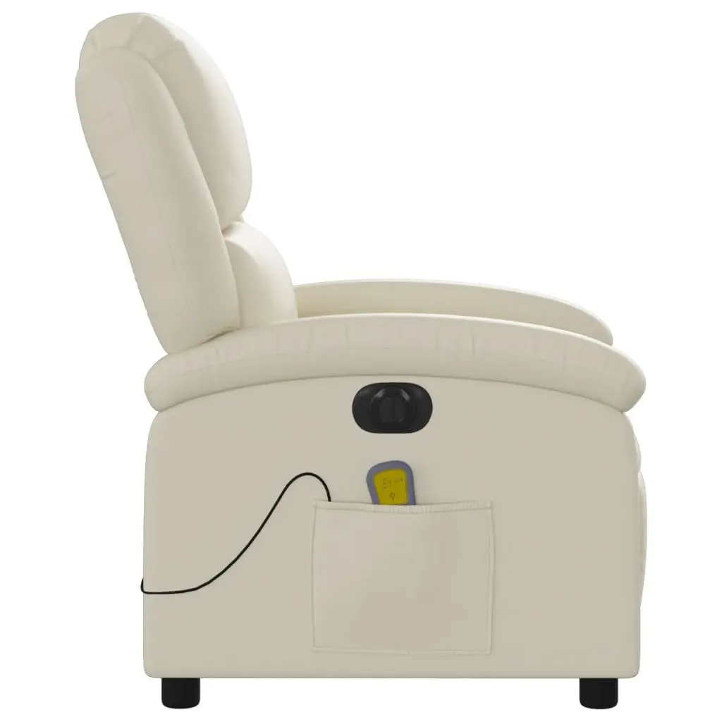 Electric Massage Recliner Chair Cream Faux Leather Adjustable Footrest 135 Degrees