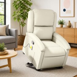 Stand Up Massage Recliner Chair Cream Faux Leather Electric Power Lift Vibration