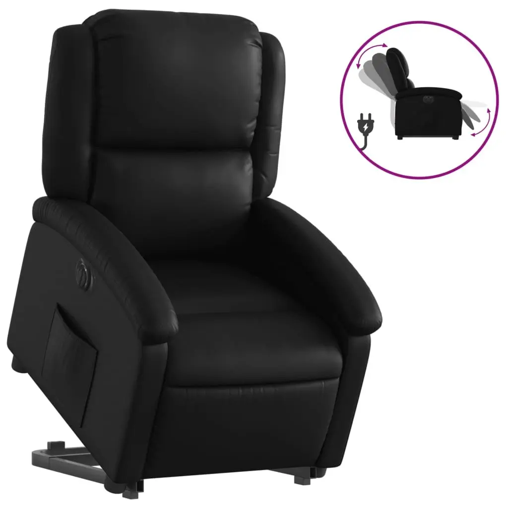 Electric Recliner Chair Power Lift Function Black Faux Leather