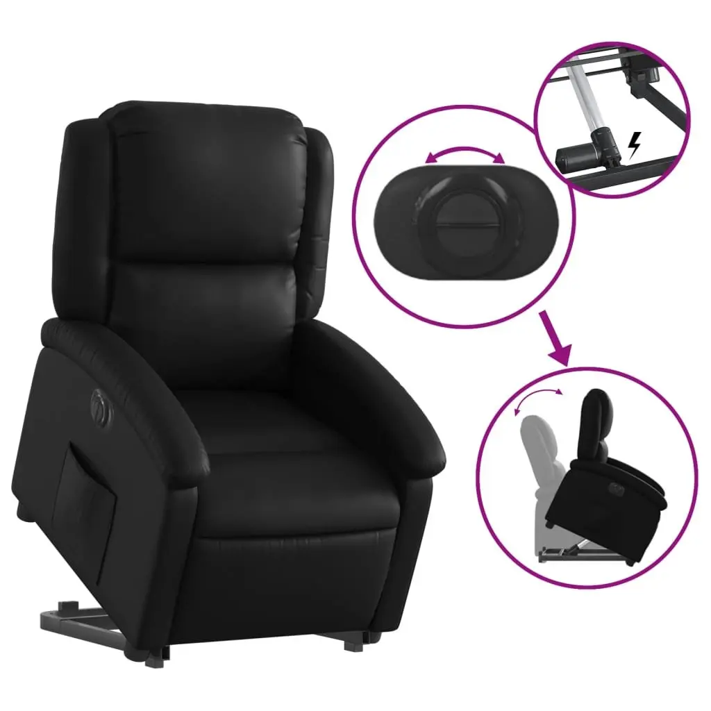Electric Recliner Chair Power Lift Function Black Faux Leather