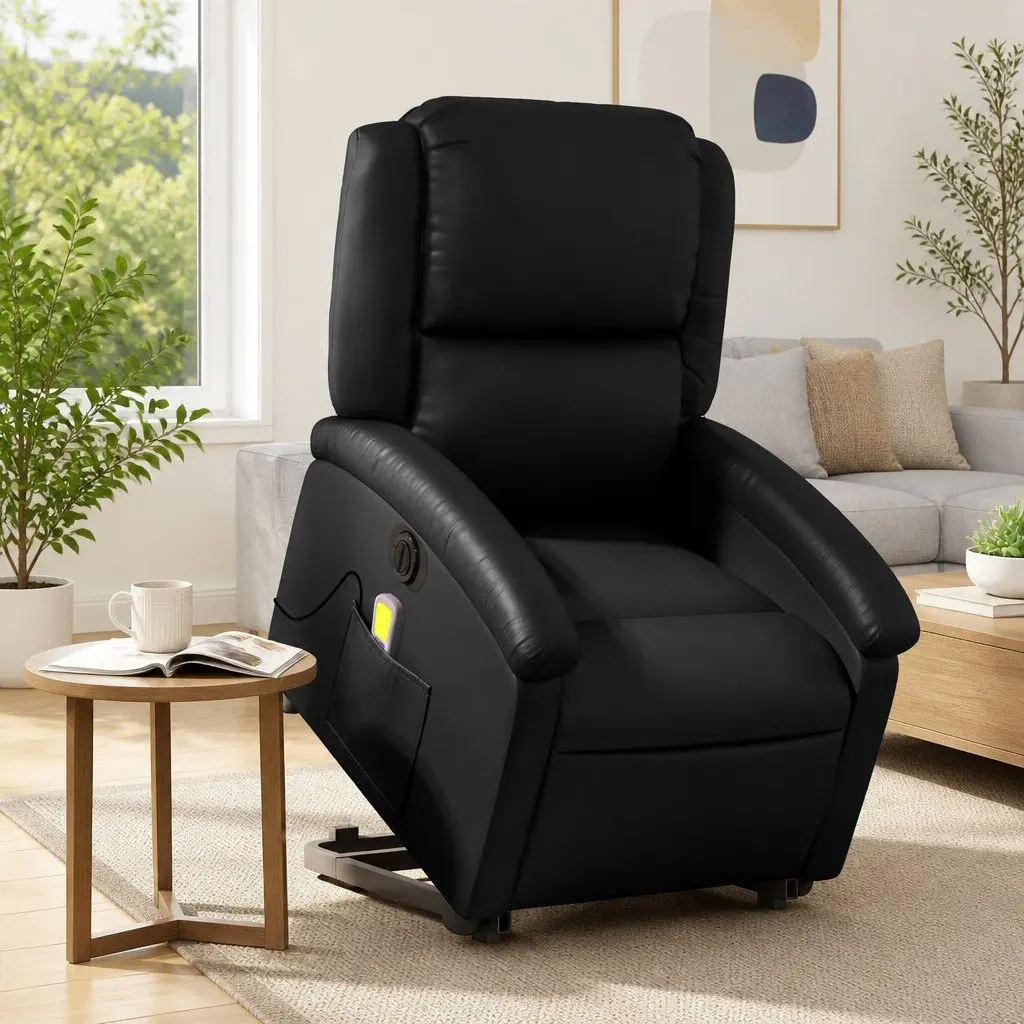 Electric Massage Recliner Chair Power Lift Function Black Faux Leather