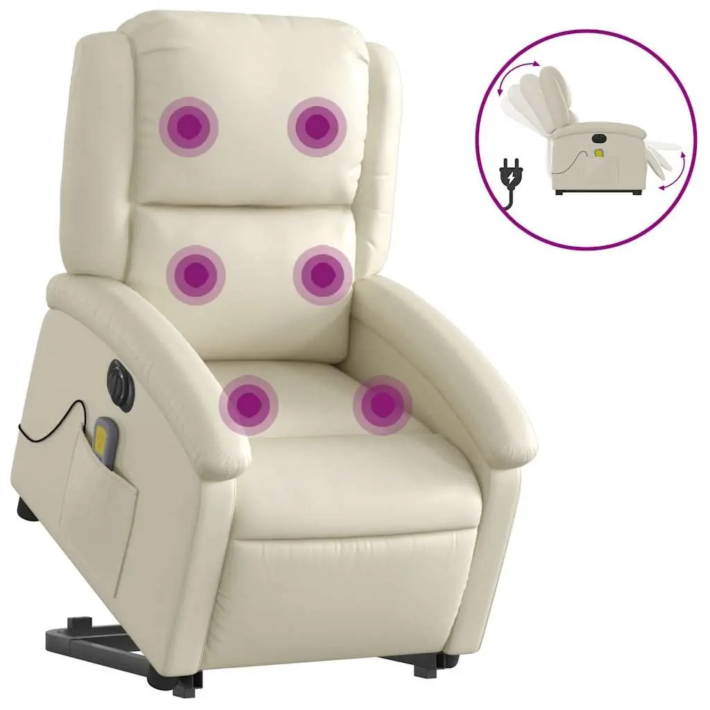 Electric Massage Recliner Chair Cream Faux Leather Power Lift Adjustable Backrest