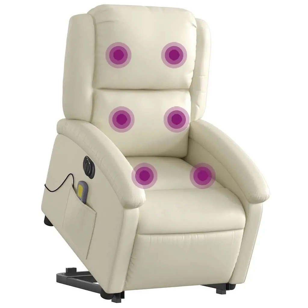 Electric Massage Recliner Chair Cream Faux Leather Power Lift Adjustable Backrest