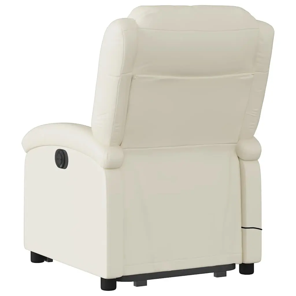 Electric Massage Recliner Chair Cream Faux Leather Power Lift Adjustable Backrest