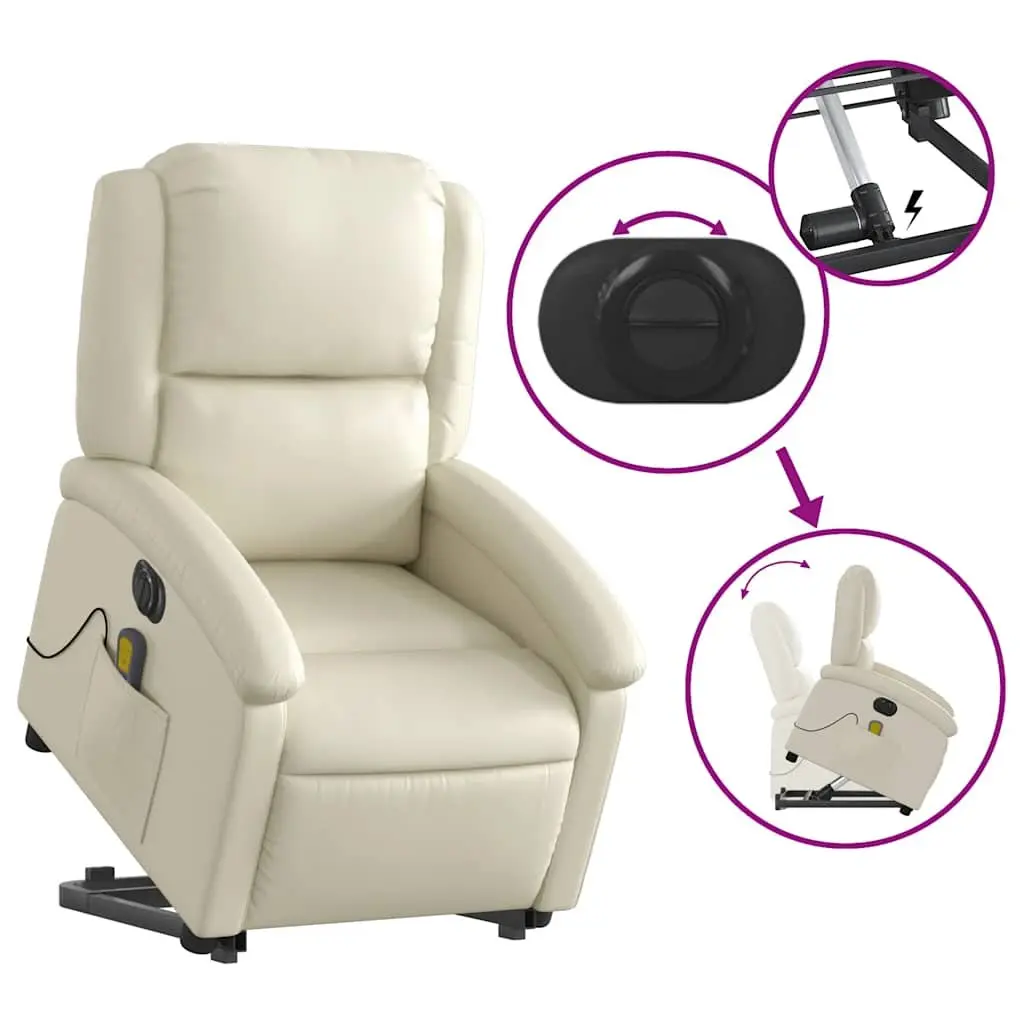Electric Massage Recliner Chair Cream Faux Leather Power Lift Adjustable Backrest