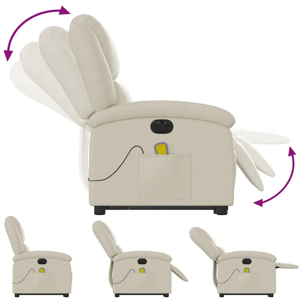 Electric Massage Recliner Chair Cream Faux Leather Power Lift Adjustable Backrest