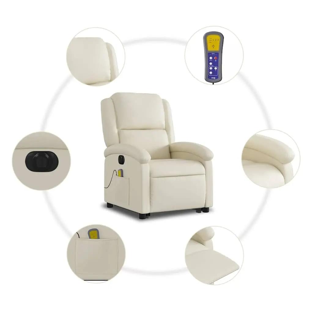 Electric Massage Recliner Chair Cream Faux Leather Power Lift Adjustable Backrest