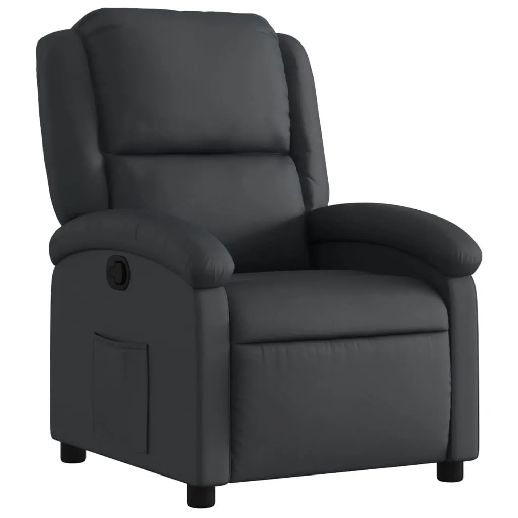 Recliner Chair Black Real Leather Manual Reclining Armchair Lounge Seat