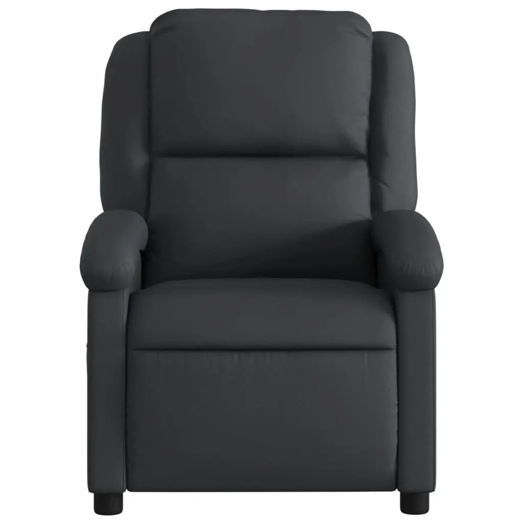 Recliner Chair Black Real Leather Manual Reclining Armchair Lounge Seat