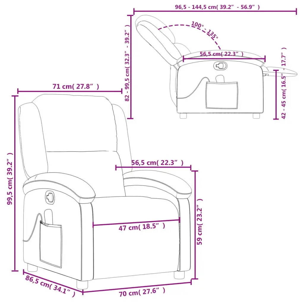 Massage Recliner Chair Cream Leather Manual Recline Vibration 6 Points