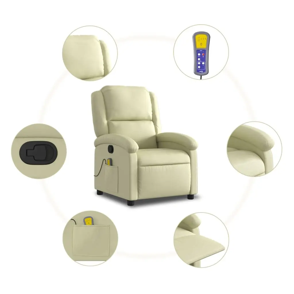 Massage Recliner Chair Cream Leather Manual Recline Vibration 6 Points