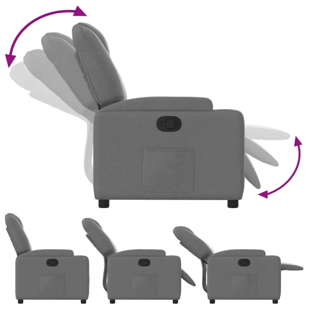 Recliner Chair Grey Fabric Manual Recline Adjustable Backrest Cup Holders Side Pocket