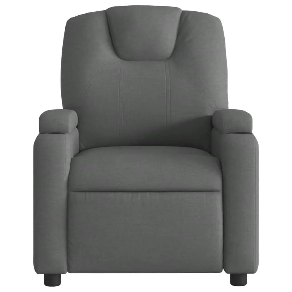 Recliner Chair Grey Fabric Manual Recline Adjustable Backrest Cup Holders Side Pocket