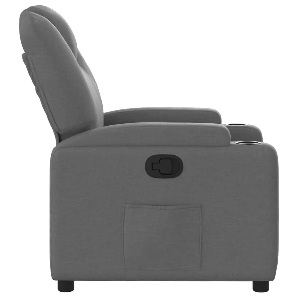 Recliner Chair Grey Fabric Manual Recline Adjustable Backrest Cup Holders Side Pocket