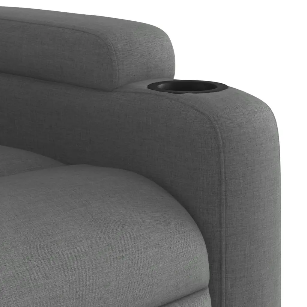 Recliner Chair Grey Fabric Manual Recline Adjustable Backrest Cup Holders Side Pocket