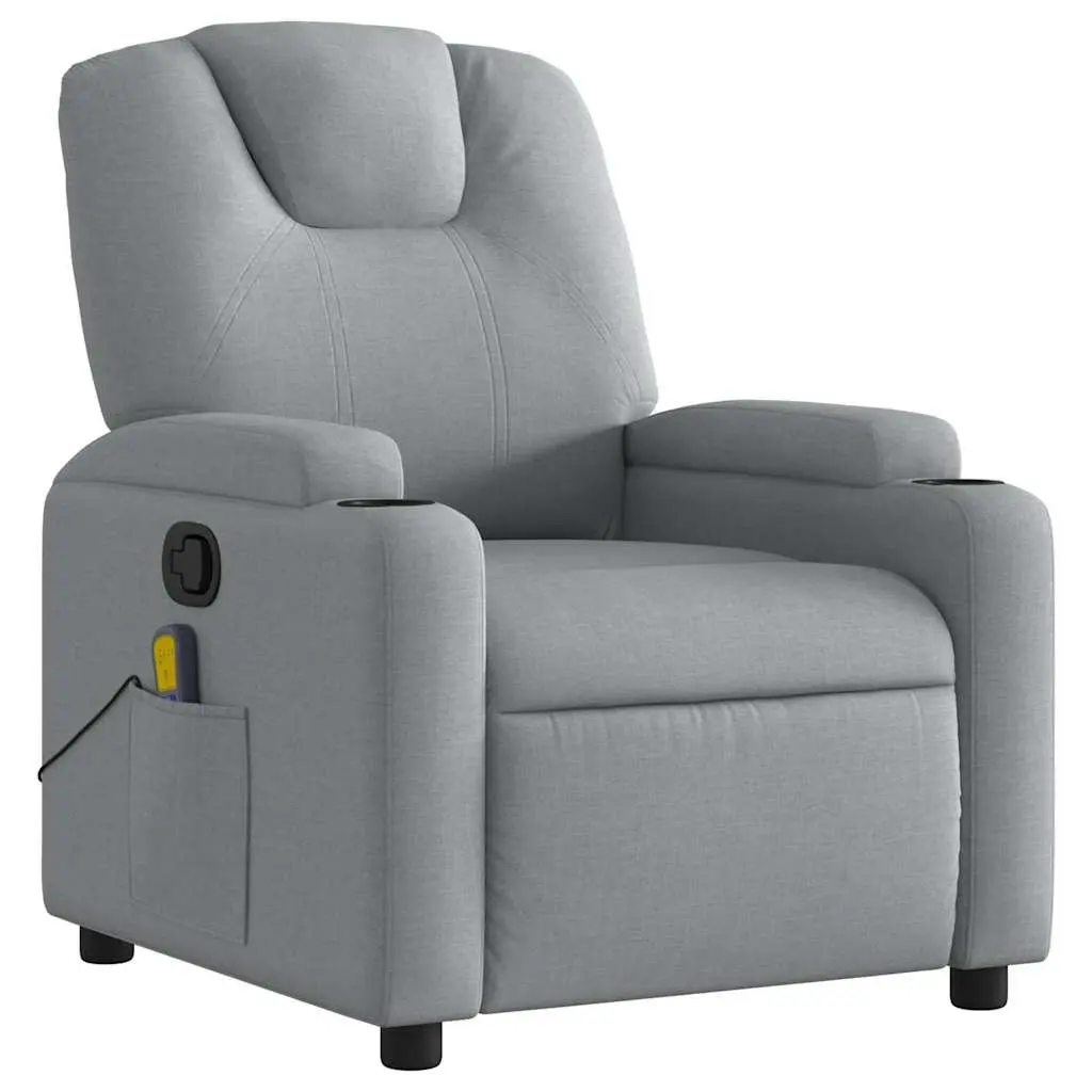 Massage Recliner Chair Manual Recline Light Grey Fabric Vibration Armchair