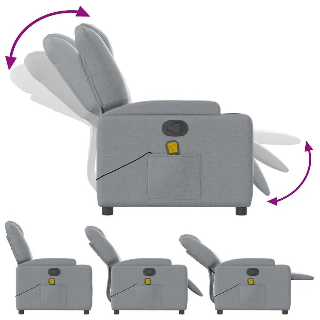 Massage Recliner Chair Manual Recline Light Grey Fabric Vibration Armchair