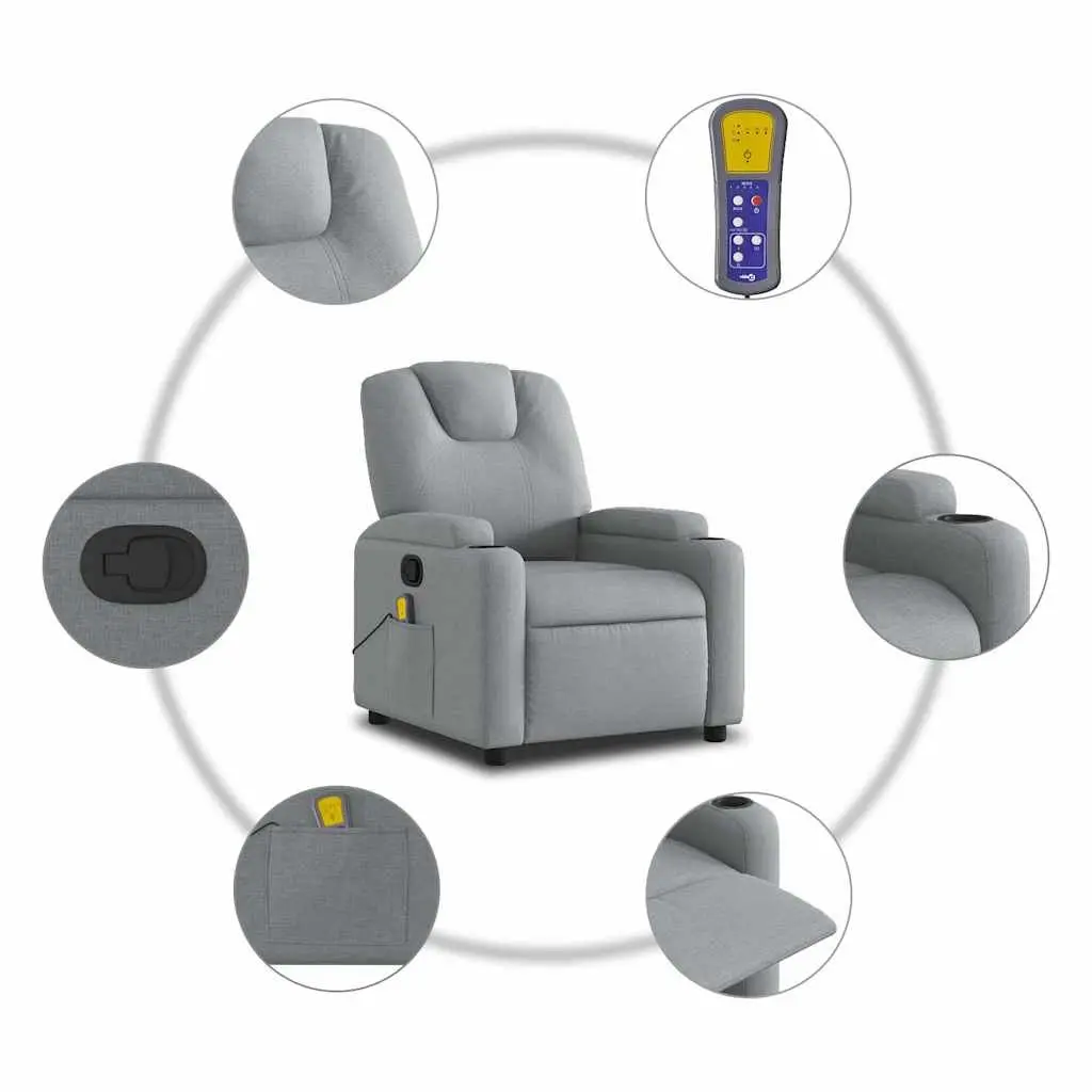 Massage Recliner Chair Manual Recline Light Grey Fabric Vibration Armchair