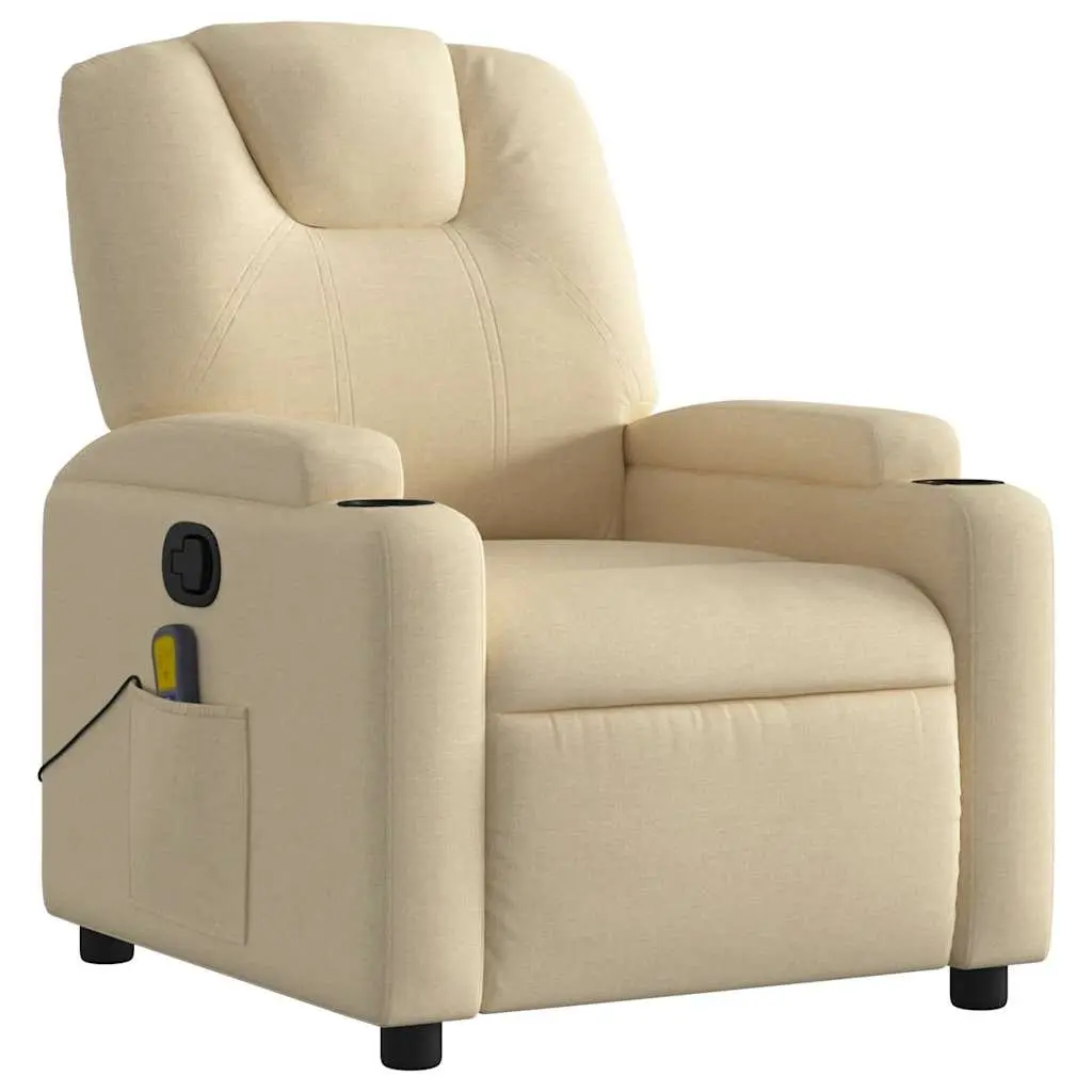 Massage Recliner Chair Manual Adjustable Cream Fabric 6 Vibration Points
